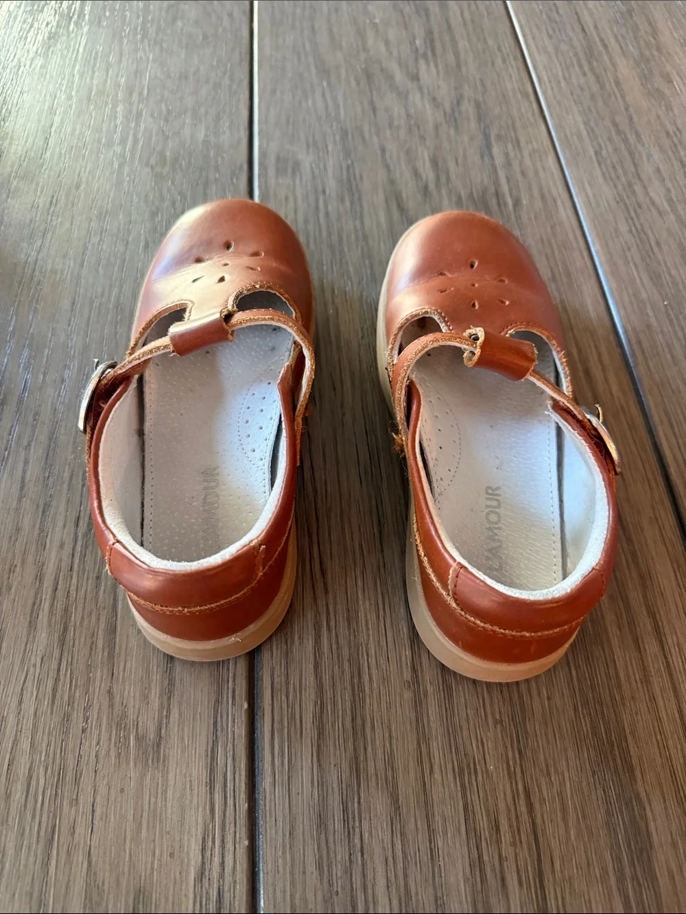L'Amour Tan T-Strap Mary Jane Kids Shoes